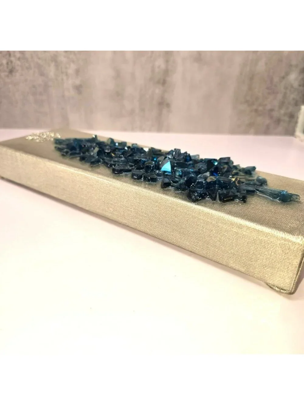 Crushed Blue Glass Mosaic Christmas Tree Art Glitter Snowflake On Canvas CM2313